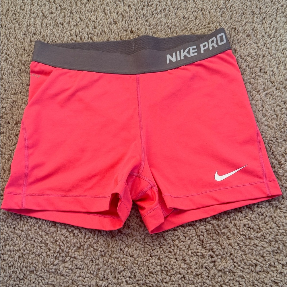 Nike Coral Pink Athletic Performance Shorts with Gray Waistband
